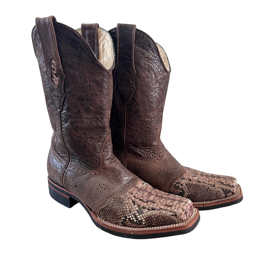 Los Altos Boots Genuine Python Brown Square Toe Size 9 EE 6682 Cowboy Western